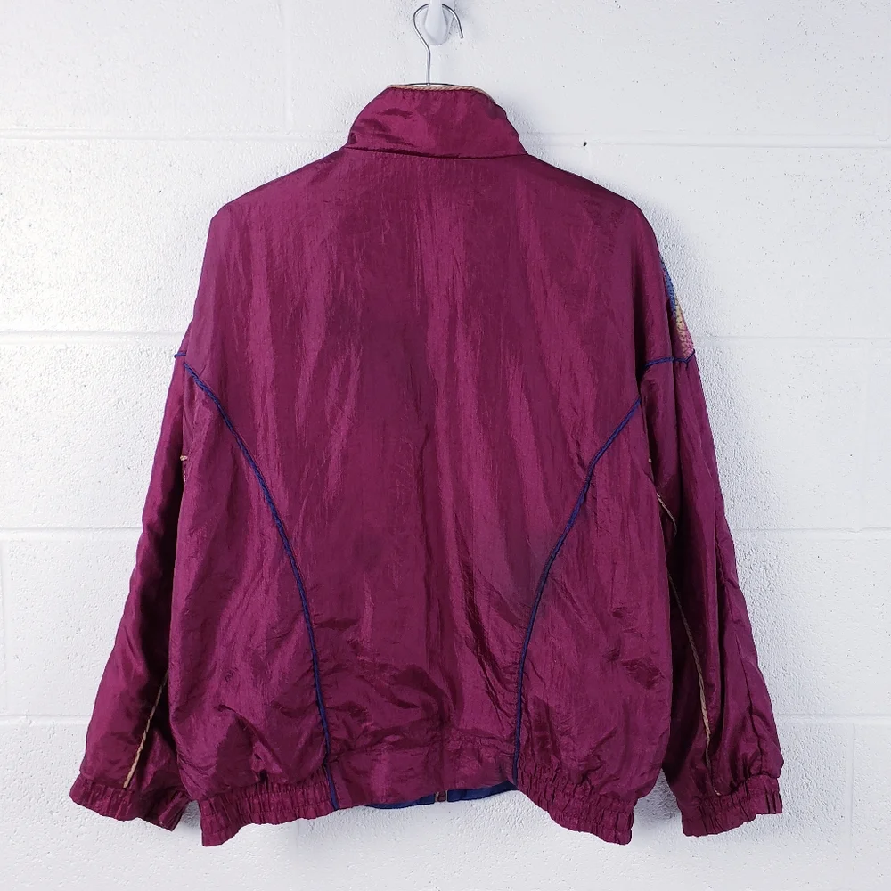 Vintage 80s Boho‎ Track Suit Swishy Purple Floral Geometric Pattern Medium - Picture 3 of 14